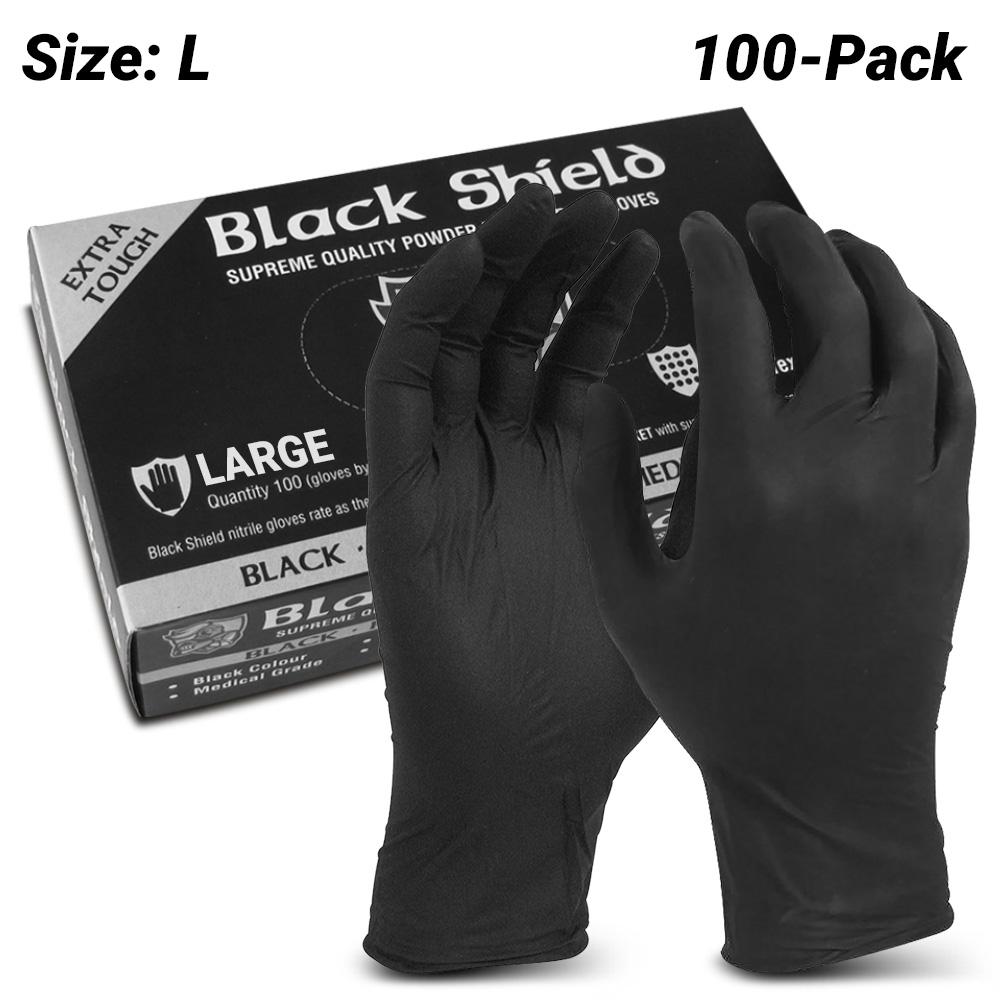 MAXISHIELD MAXISAFE BLACK SHIELD DISPOSABLE H/DUTY NITRILE GLOVES - L - PER BOX 100
