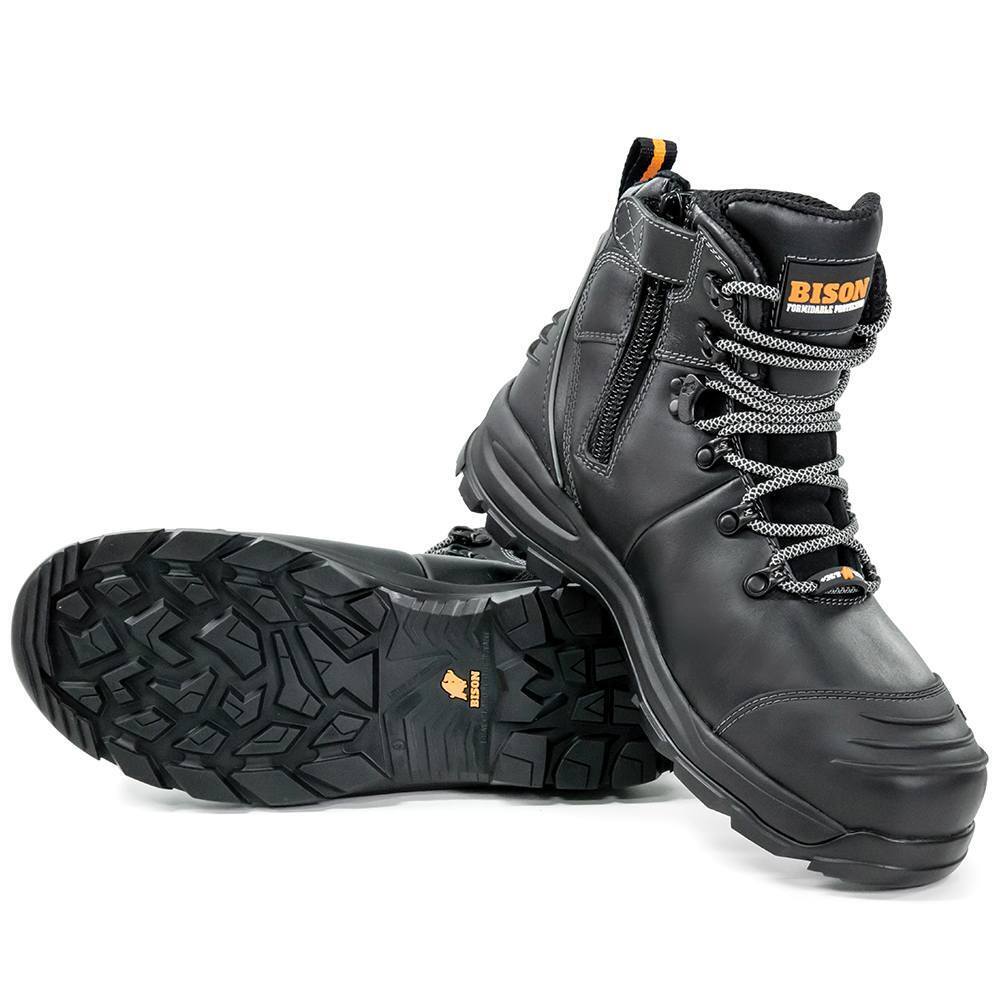 BISON XT ZIP/LACE SAFETY BOOT - BLACK (SIZE 8)