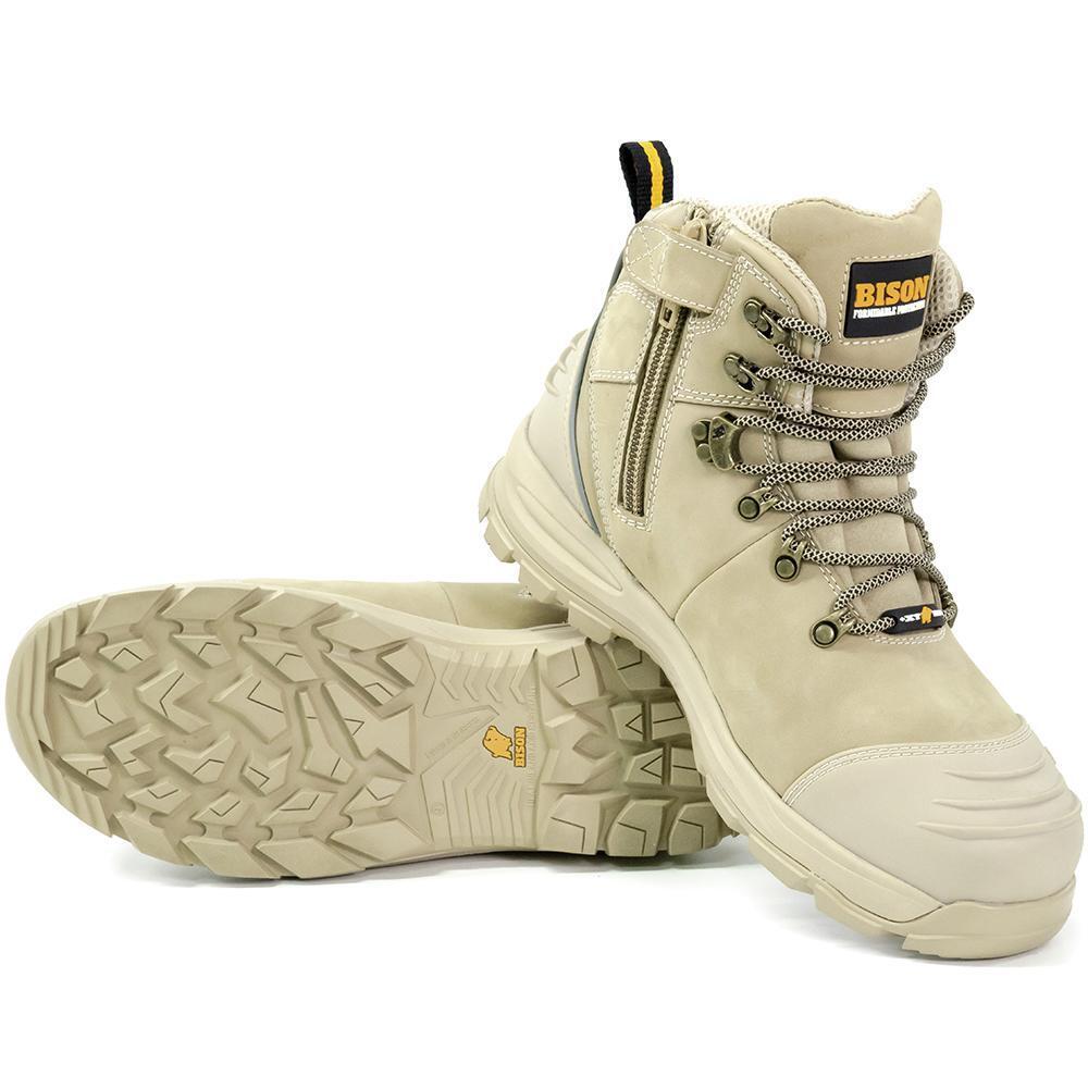 BISON XT ZIP/LACE SAFETY BOOT - STONE (SIZE 11)