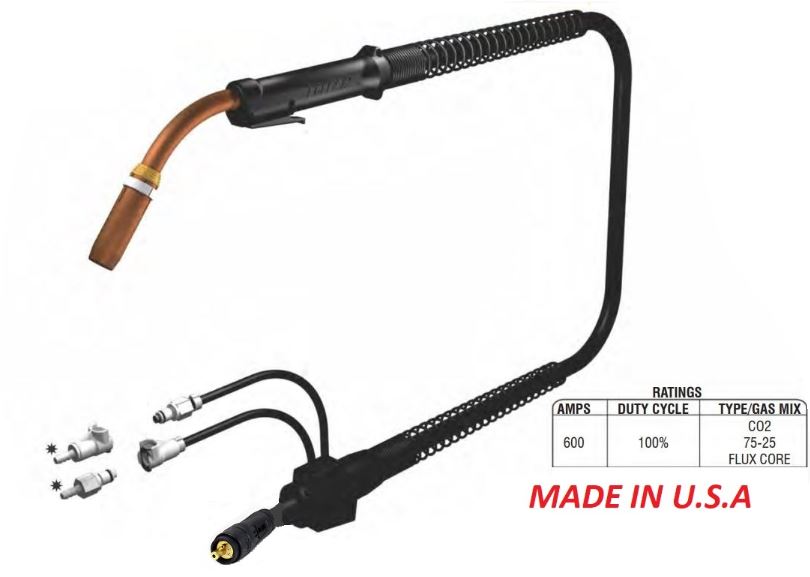 PROFAX 600A 45 DEG NECK MIG GUN EURO 12FT WATER COOLED