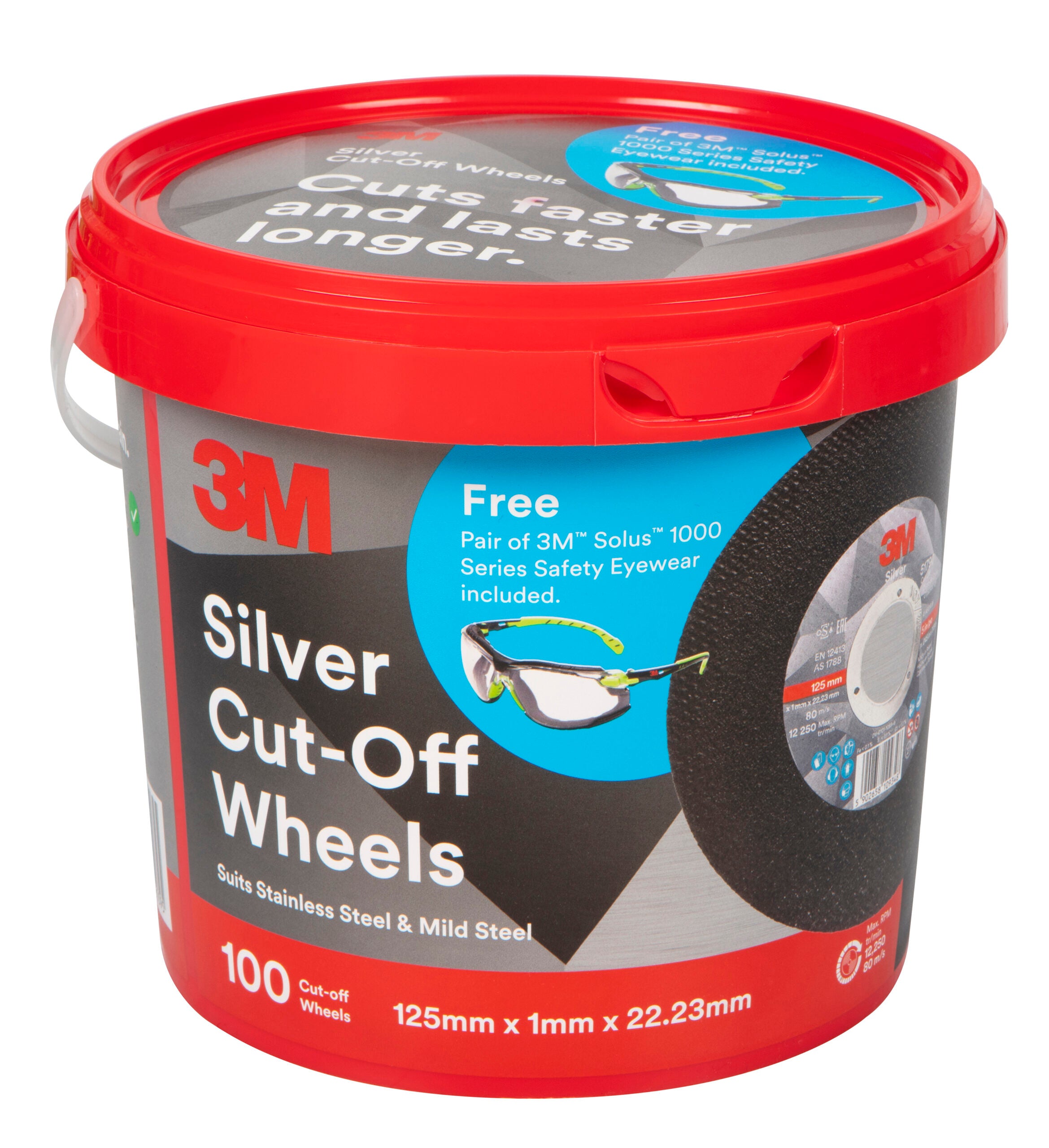 3M SILVER CUT OFF DISC 125MM X 1.0MM BUCKET WITH BONUS 3M SOLUS 1000 SAFETY GLASSES