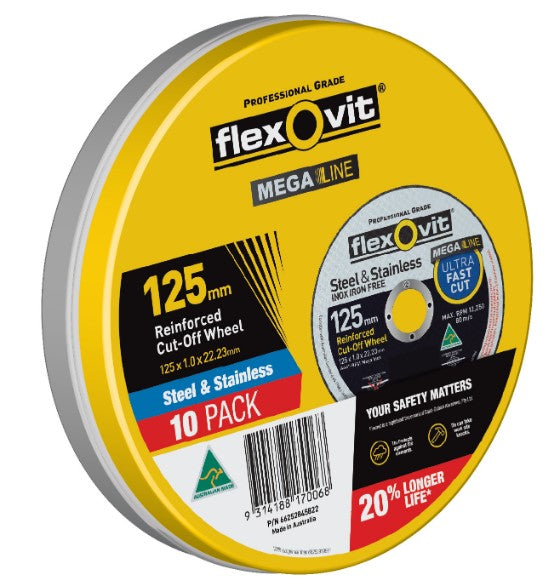 FLEXOVIT 125 X 1.0 x 22.23MM CUTTING MEGA LINE DISC (10 PACK)