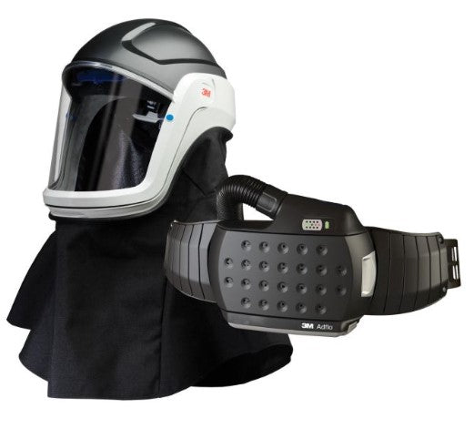 SPEEDGLAS 3M VERSAFLO M407 FACE SHEILD & SAFETY HELMET WITH SPEEDGLAS ADFLO RESPIRATOR H/D BATTERY