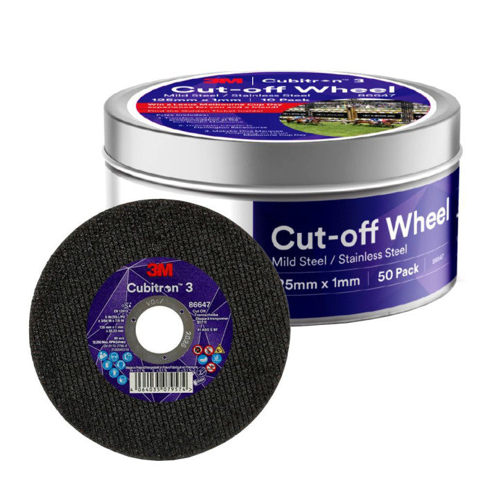 ABRASIVE CUBITON 3 CUT-OFF WHEEL TIN 125MM X 1MM X 22.23MM - 50 PACK