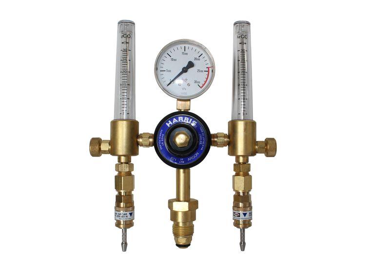 HARRIS 821 ARGON TWIN FLOMETER REGULATOR VERTICAL INLET