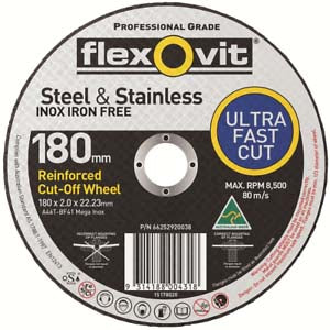 FLEXOVIT 180 X 1.6 X 22 MEGA INOX CUTTING DISC 15180016