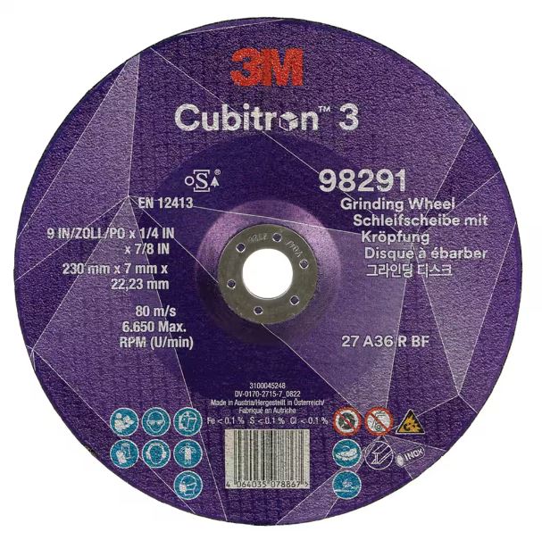 3M Cubitron III Grinding Wheels 36+ T27 230 x 7 x 22.23MM ZZ 10/20WL