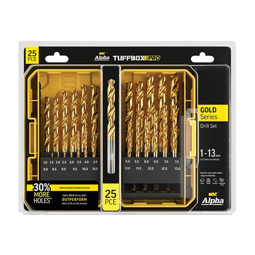 SHEFFIELD 25 PIECE / ALPHA GOLD SERIES METRIC TUFFBOX PRO DRILL SET