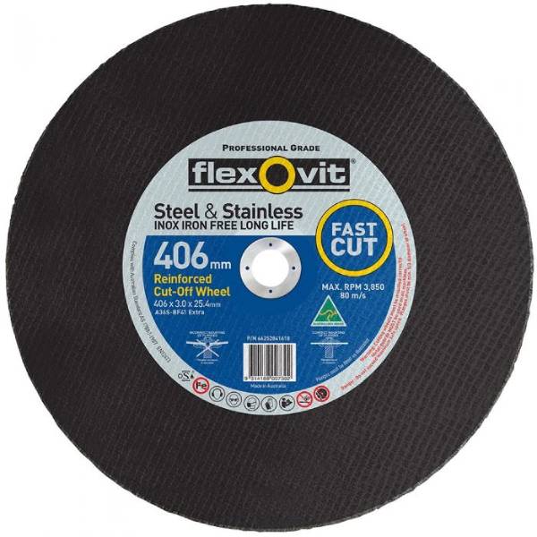FLEXOVIT 406 X 3MM PORTABLE CHOP SAW DISC L/SPEED 1940625