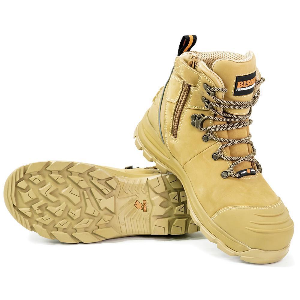 BISON XT ZIP/LACE SAFETY BOOT - WHEAT (SIZE 11)